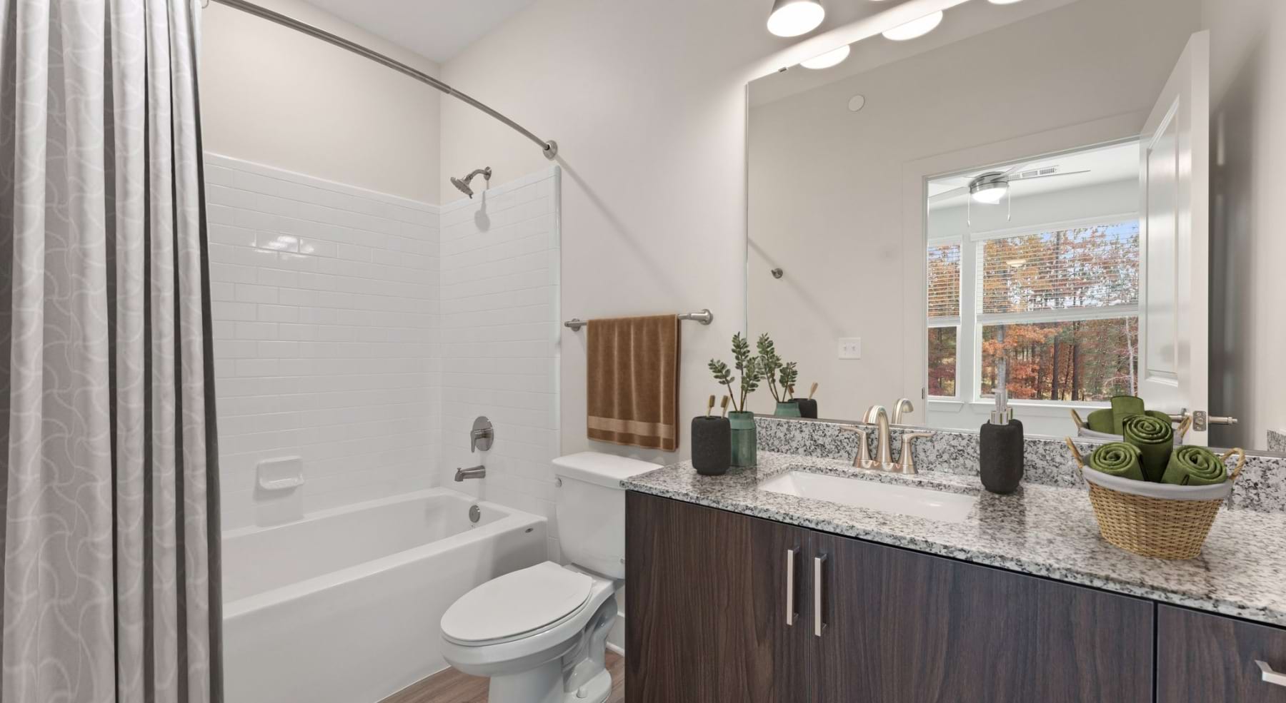 bathroom with sink mirror toiler and tub